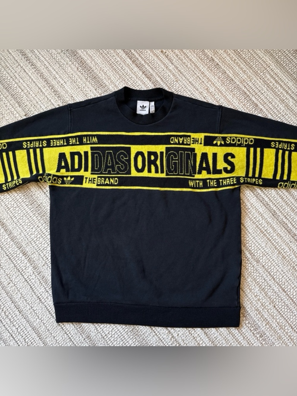 Adidas Sweatshirt Mens XL Real Scarf Crew Ribbed Black Sports Retro Casual Y2K
